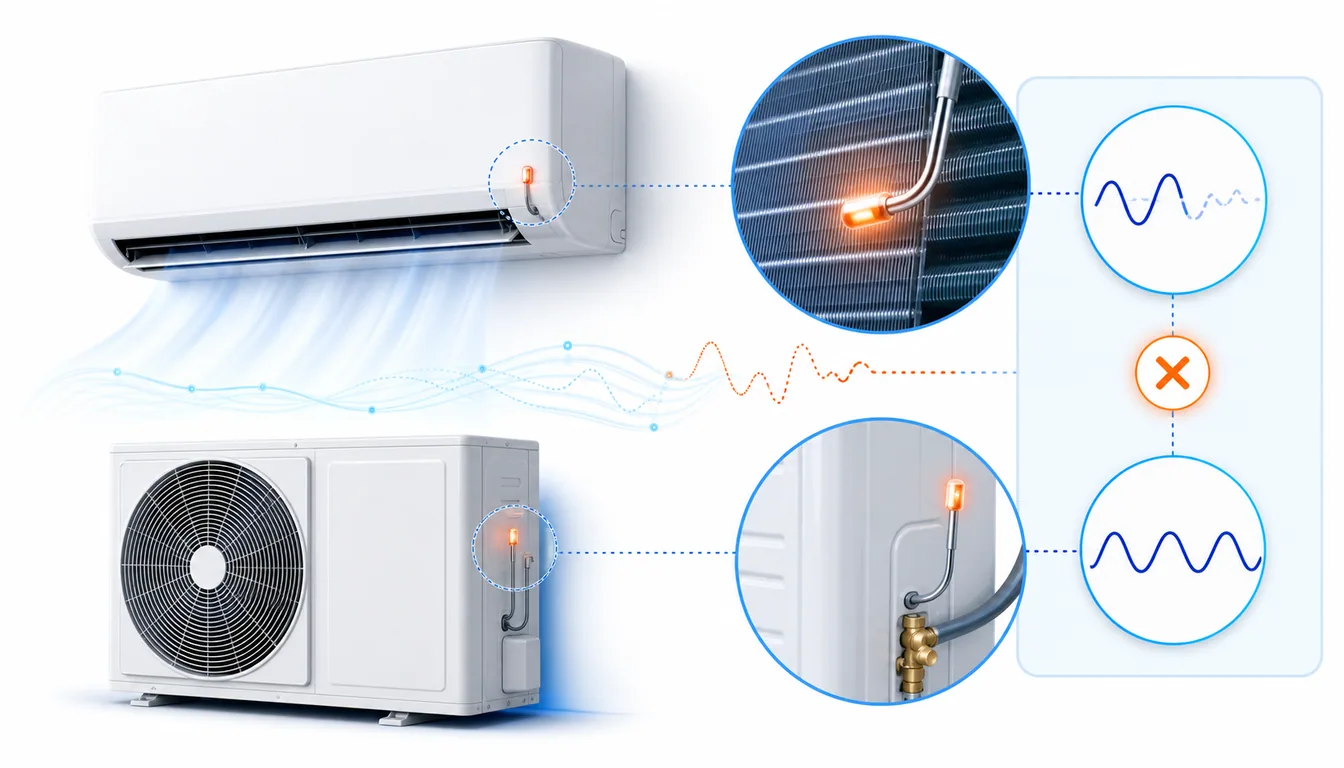 Schéma de diagnostic montrant une chaîne de sondes de température Toshiba Shorai ou Haori incohérente entre intérieur et extérieur.